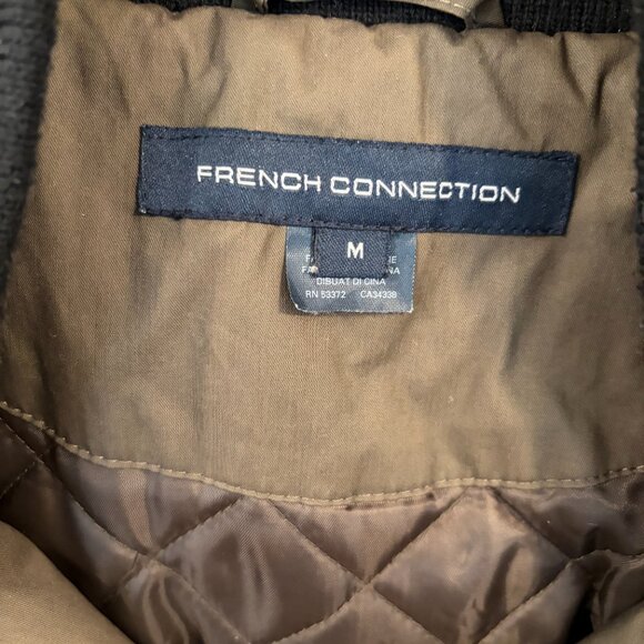 French Connection Quilted Bomber Jacket with Faux Fur Hood Size M - Picture 3 of 3